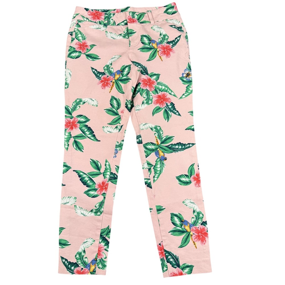 Retro Old Navy Pixie Pant 2 Crop Floral Ankle Tropical Resort Beach‎ Bird Parrot